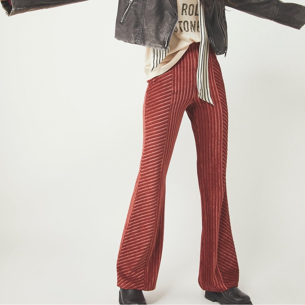 Burgundy Free People Ribbed Velvet Flare Pants